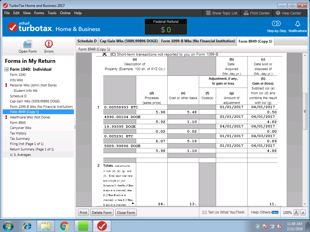 Display the 8949 Form in TurboTax